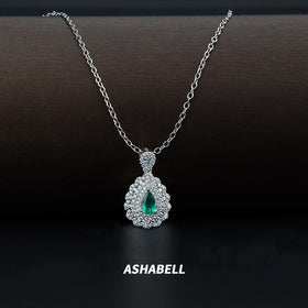 Wholesale 925 Silver Inlaid Cultivated Emerald High Carbon Diamond Necklace Pendant Oval Pear Pendant Necklace