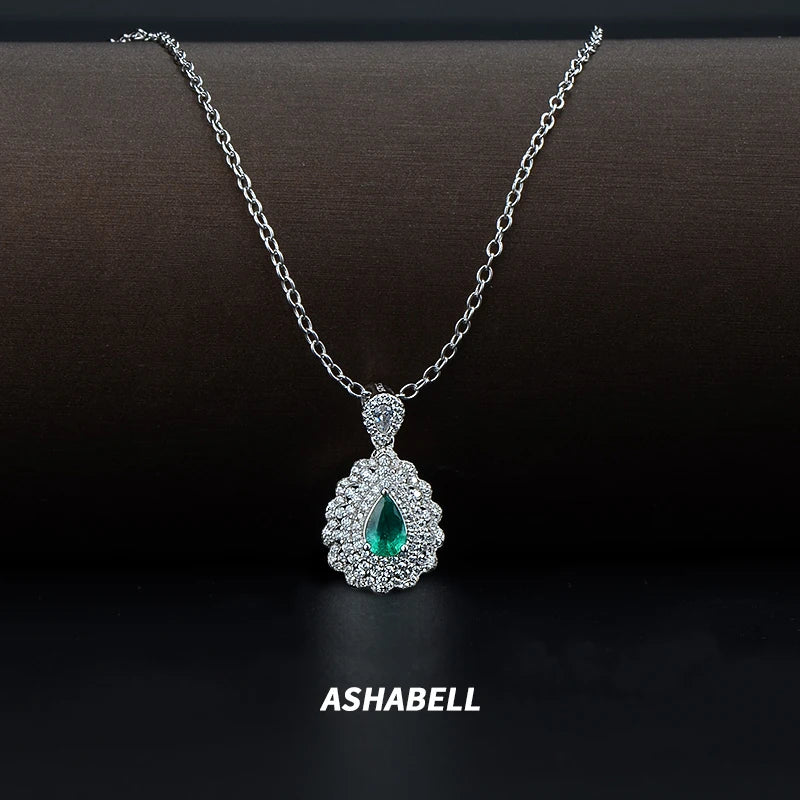Wholesale 925 Silver Inlaid Cultivated Emerald High Carbon Diamond Necklace Pendant Oval Pear Pendant Necklace