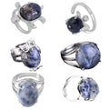 China Wholesale Fashion Gold Plate Wire Wrapped Natural Sodalite Stone Ring Adjustable Finger Rings