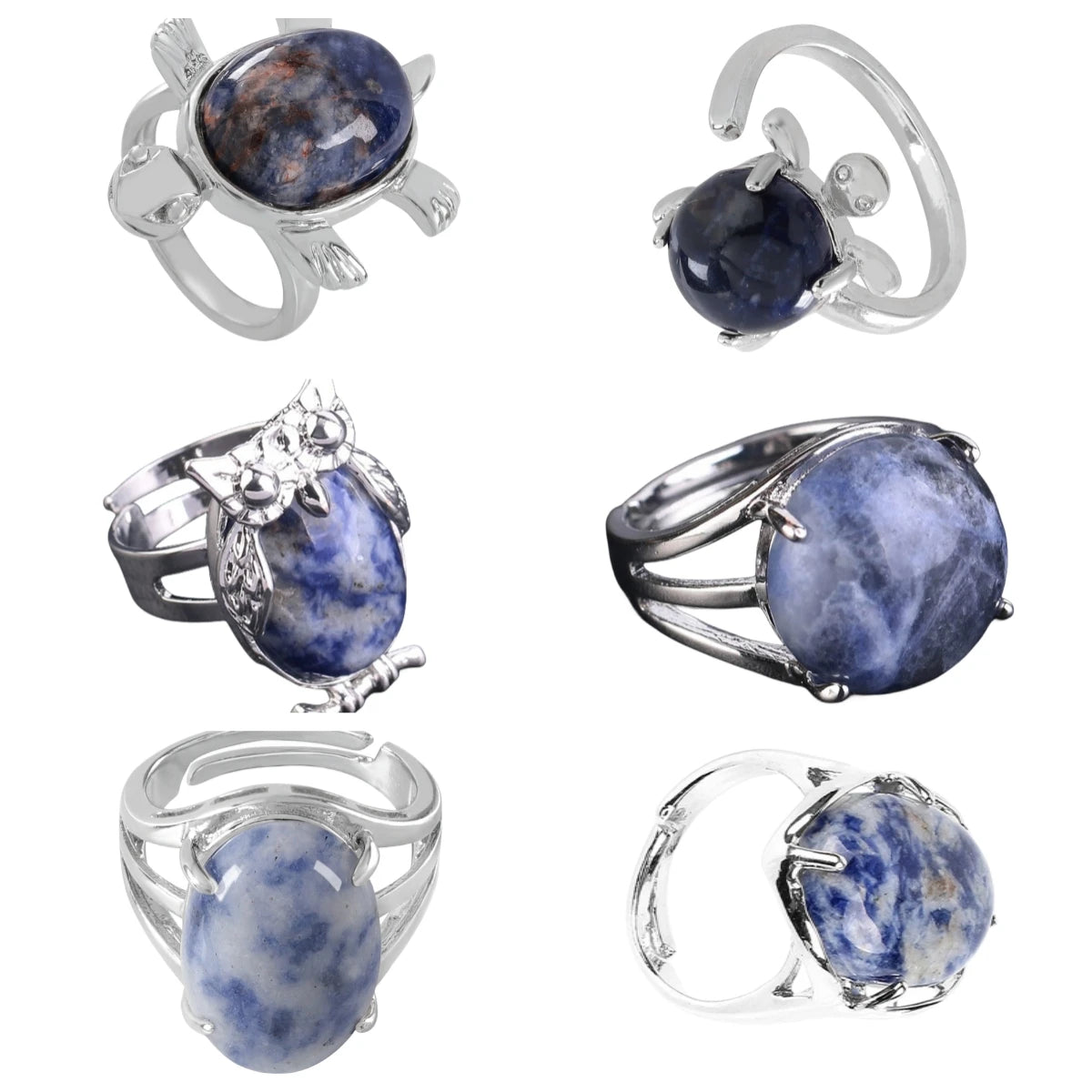 China Wholesale Fashion Gold Plate Wire Wrapped Natural Sodalite Stone Ring Adjustable Finger Rings