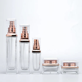 Cosmetic Set Glass Bottle Lotion Toner 30ml 50ml 100ml 120ml square clear Glass Bottle with Pump Dispenser
