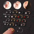 Personality Piercing Jewelry Stainless Steel Screw Ear Bone Studs Shiny Zircon C-shaped Earring for Women Girls