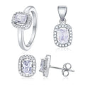 Beautiful 925 Sterling Silver Jewelry Sets AAA Cubic Zirconia Classic Rectangle Emerald Cut Rhodium Gold Plated for Bridal Gift