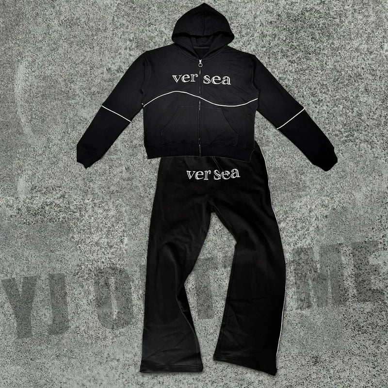 Wholesale Cropped Hoodie and Flare Pants Set Custom Oversized Tracksuit Mens Flare Sweat Suit Stacked Sweatsuits Men