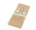 Vintage Natural Burlap Jute Cutlery Holders with Lace 11*21cm for Party Shower