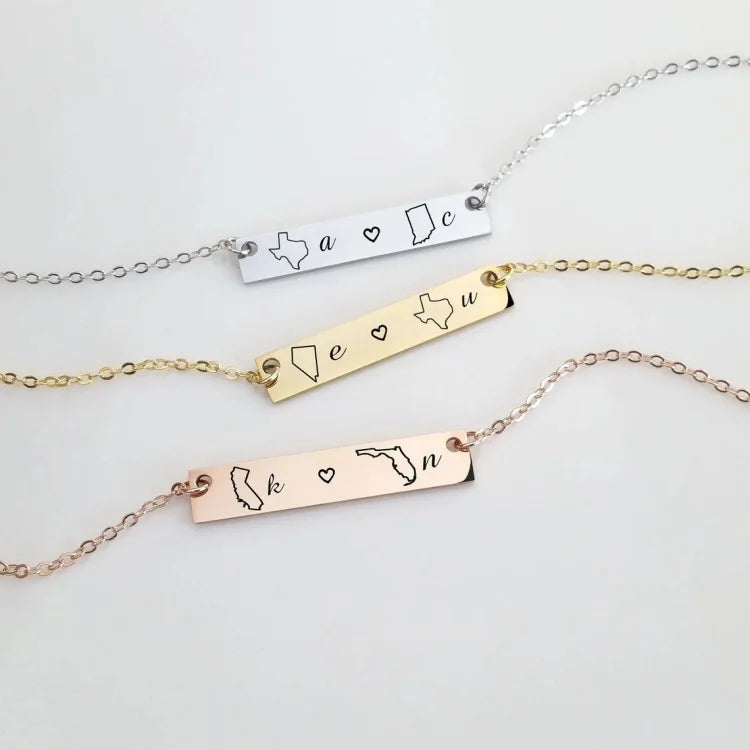 Personalized Long Distance Friendship Gifts Jewelry 925 Sterling Silver Custom Name State bar Necklace Wholesale