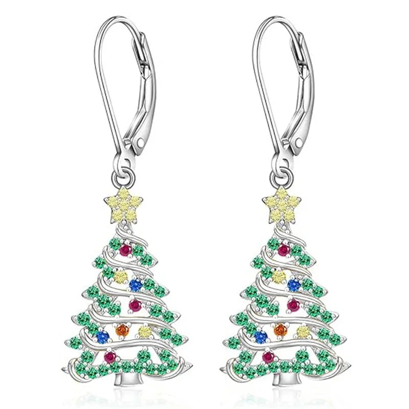 CAOSHI Exquisite Christmas Day Gift for Christmas Tree Design Stars Sparkling Crystal Cubic Zirconia Silver Plated Drop Earrings