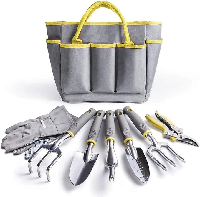 8PCS Heavy Duty Garden Tool Kit for Garden Outdoor Hand Tools Outdoor Hand Tools for Gift Garden Gloves and Storage Tote Bag