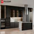 PA Cheap Price Japanese Style Modular Black Kitchen Cabinets Complete Sets With Kitchen Island