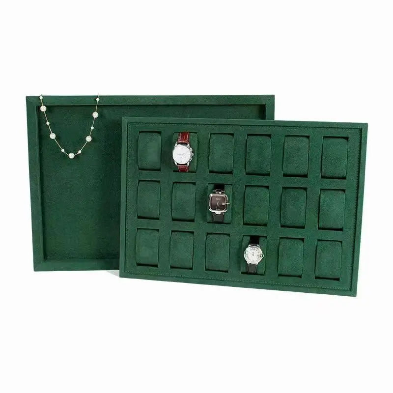 Best-Selling 18-Slot Dual-Layer Velvet Watch Display Tray Detachable 2-in-1 Stackable Watch Organizer