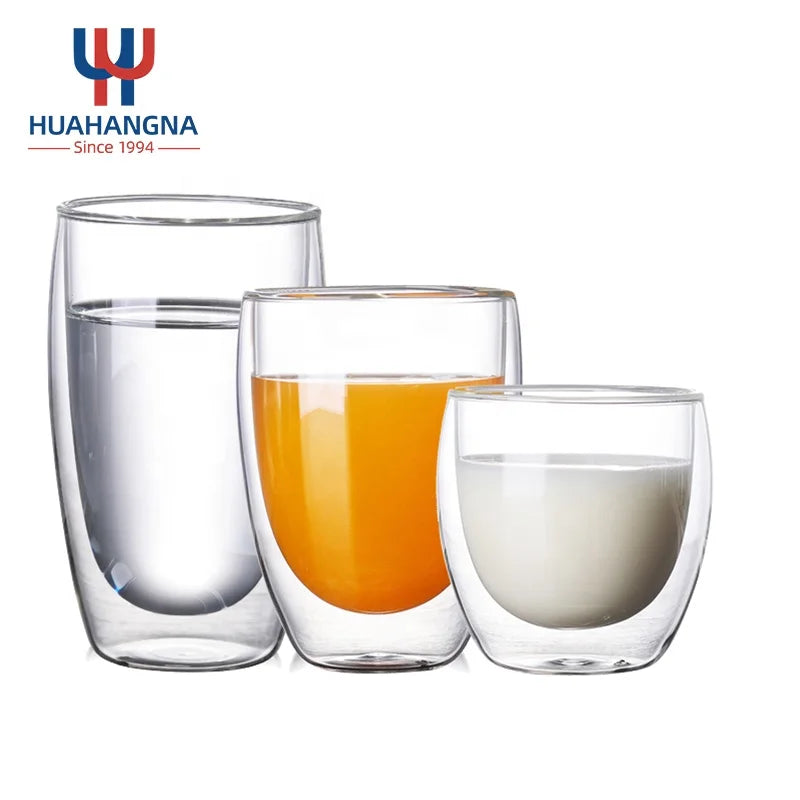 120z Double Wall Coffee Glass Cups 350ml Double Layer Insulated Glass Coffee Mugs & Saucers for Cafe Latte Milk Juice