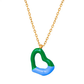 Vintage Baroque Hollow Heart Enamel Pendant Necklace Titanium Steel 18K Gold Clavicle Chain Ornament Women Mother Gift