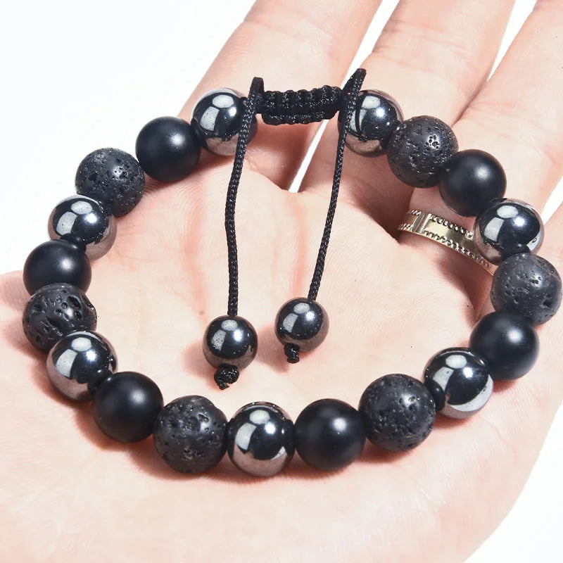 Handmade Men's and Women's Woven Bracelet with Tiger Eye Stone Obsidian and Hematite Agate Beaded Bracelets for Weddings MegaBDM