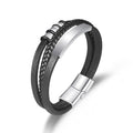 New Fashionable Men's Multi-layer Stainless Steel Accessories Bracelet PU Leather Rope Alloy Magnetic Buckle Bracelet