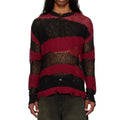 High Street Style Distressed Open Knit Sweater Breathable Semi Sheer Cotton Blend Pullover Red Black Stripes Fashion Custom