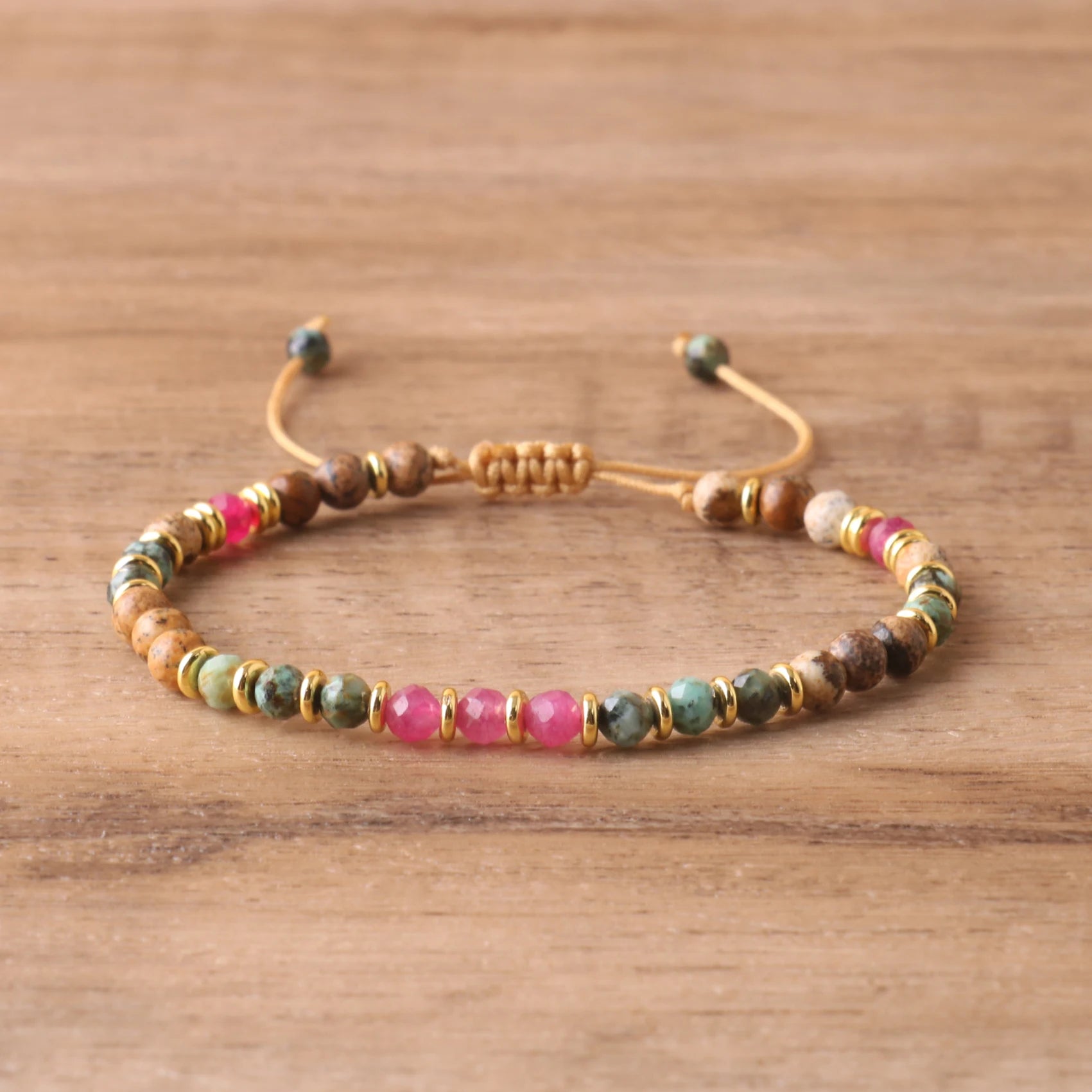 Hot Selling Unisex Handmade Woven Picture Jasper Stone and African Turquoise  Healing Energy Bracelet