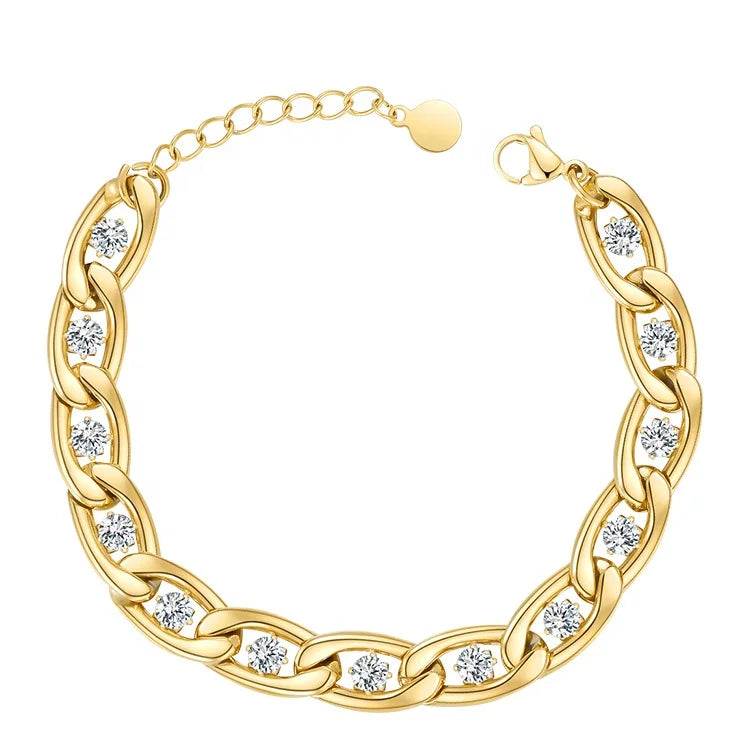 Fashion High Quality 18K Gold Plated Stainless Steel Jewelry Crystal Zircon Link Chain Bracelet B212228