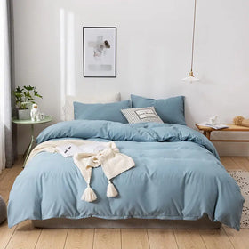Wholesale Solid Color Washing Cotton Bedding Sets Duvet Quilt Cover Bedsheet Microfiber Set for Spring and Summer All Season