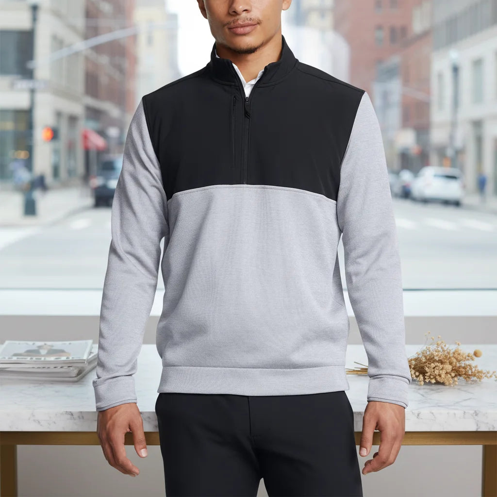 Hot Selling Men's 1/4 Zip Color Blocked Pullover Sweater Stand Collar Fleece Sweater