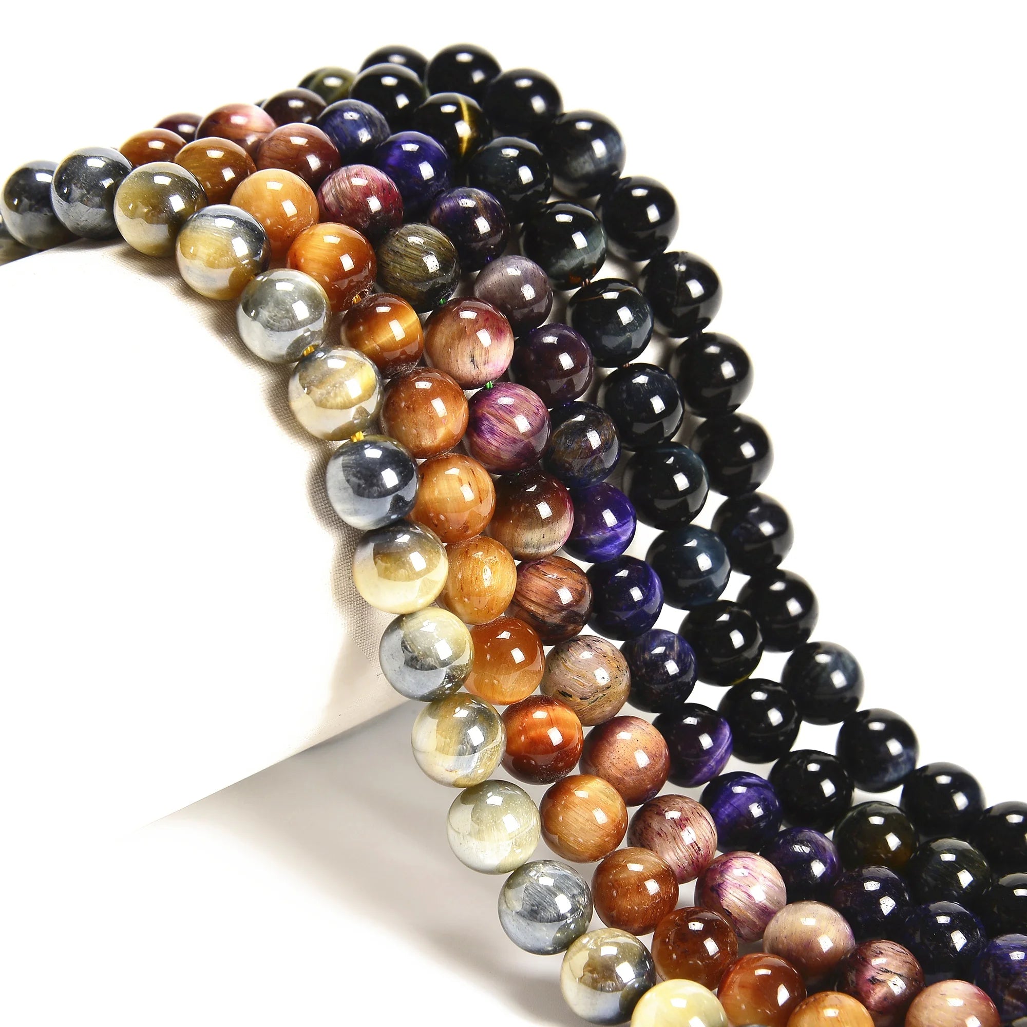 Wholesale Raimbow Color Tiger Eye Gemstone Smooth Round Beads for Jewelry Making Bracelet