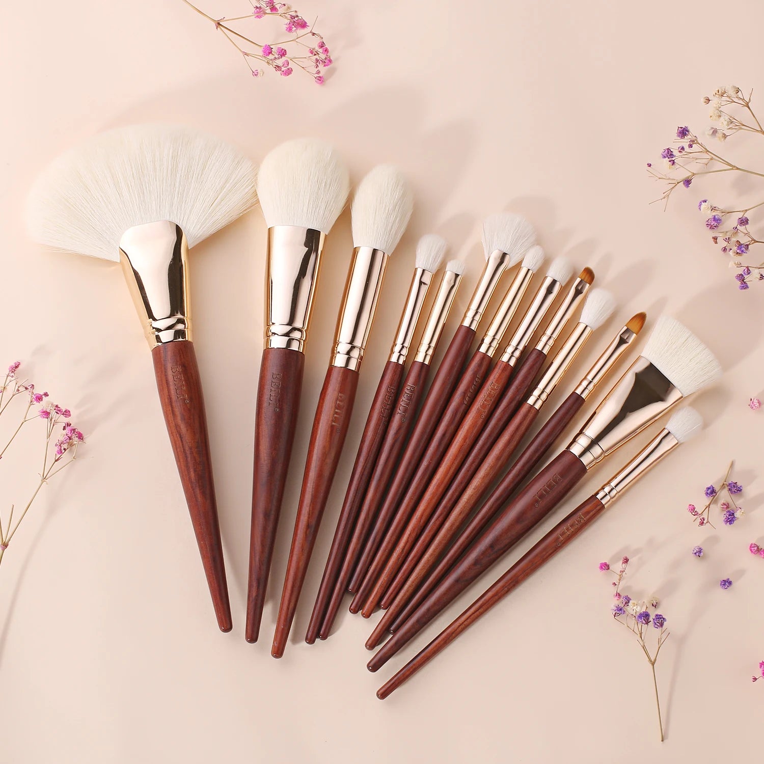 BEILI Professional Face & Eyes Makeup Walunt Brushes Set with Bag Premium Natural Hair Red Cosmetic Brush Set Luxury