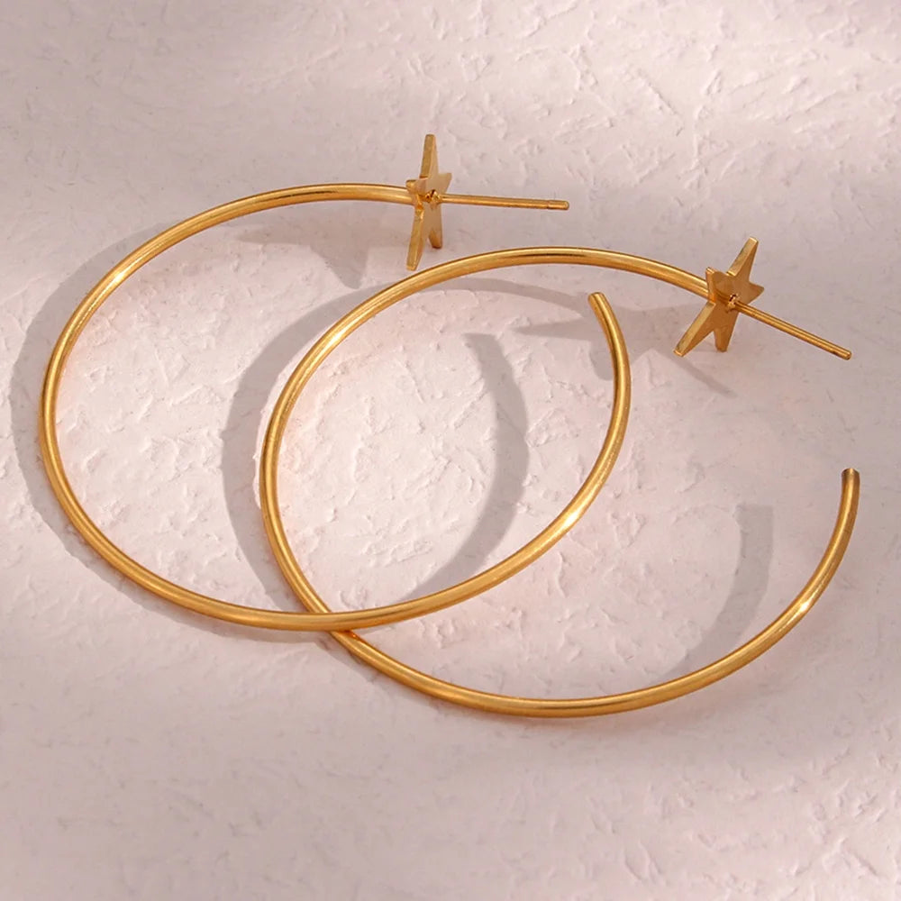 Dreamshow Dangle Statement Earrings Star Design Extra Large Hoop Earrings Stainless Steel Gold Hoop Earring
