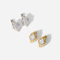 Elegant Jewelry Hammer 14K Gold Plated Stainless Steel Zirconia Stud Earrings for Woman