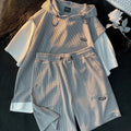 Summer Men's Large Size Sports Suit Breathable Casual Wear Wild High Street Chic Fake Two-piece Casual T-shirt + Simple Shorts