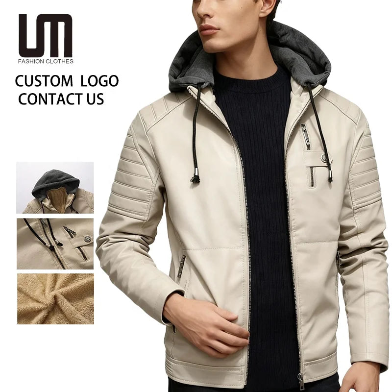 Custom Brand Logo Fashionable Wholesale Winter Men Hooded Motorcycle Coat Casual Jackets