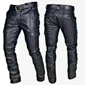 Cross-border New Products Hot Europe and the United States Solid Color PU Strap Casual Men's High Waist Leather Pants