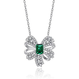 Luxury Latest Necklace Designs 925 Sterling Silver Diamond Women Emerald Gem Pendant Necklace