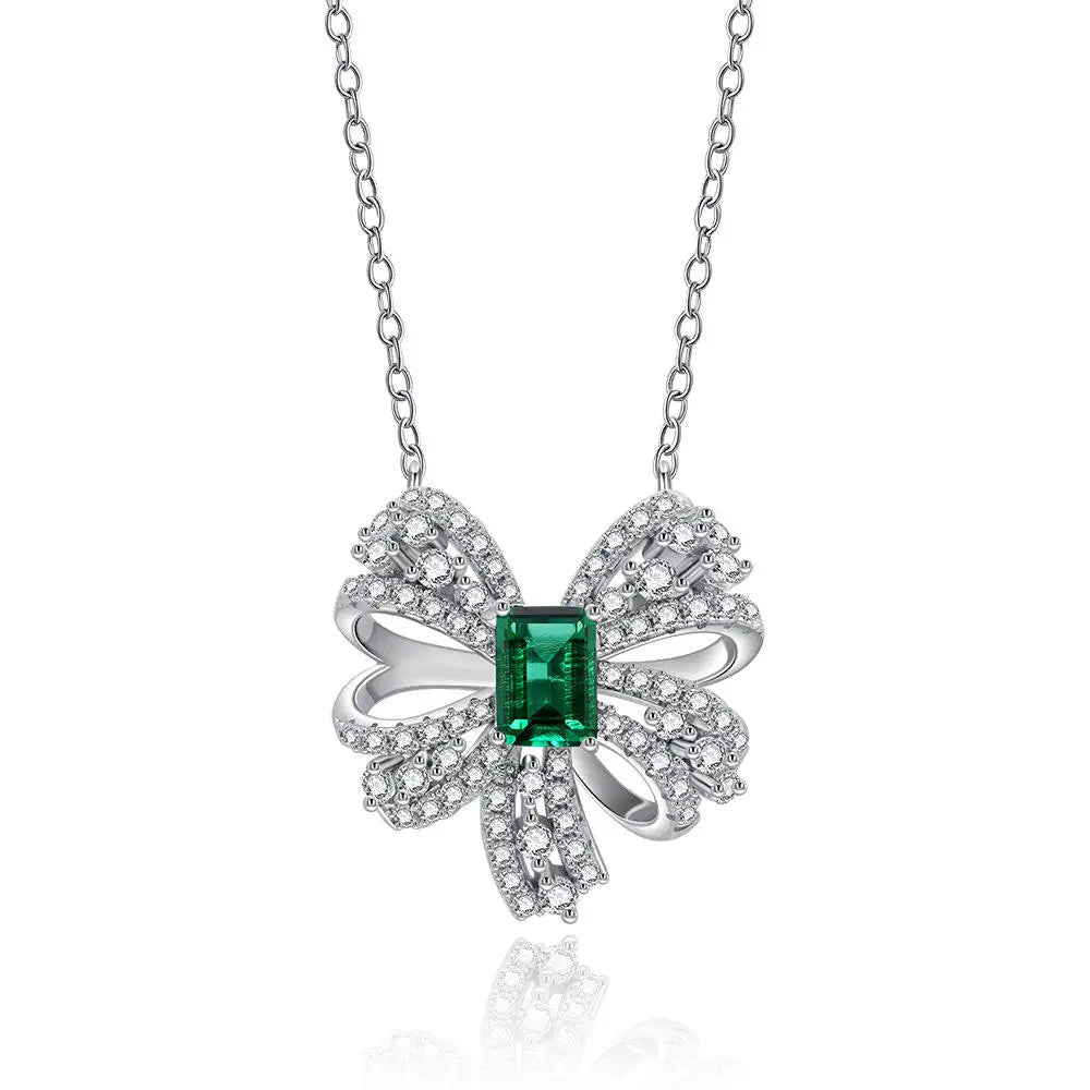 Luxury Latest Necklace Designs 925 Sterling Silver Diamond Women Emerald Gem Pendant Necklace