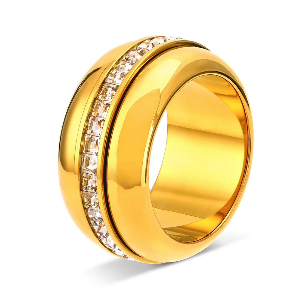 Craft Wolf Unisex Finger Jewelry Couple Accessories Rotatable Full Zircon Stainless Steel Ring