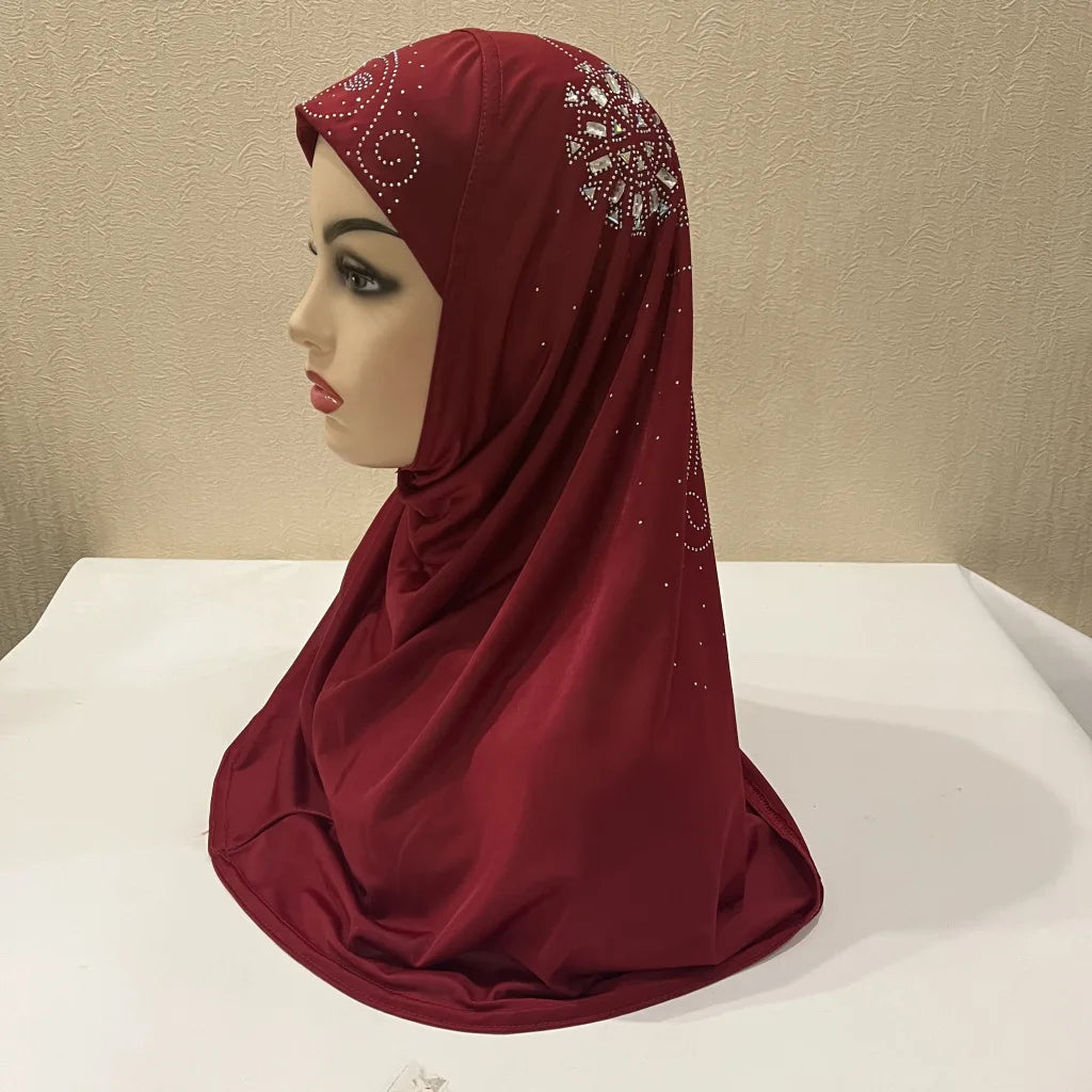 Wholesale Malaysian Girl Gauze Ice Silk Side Lace Flower Diamond Hijab Worship Headscarf Ethnic Hat