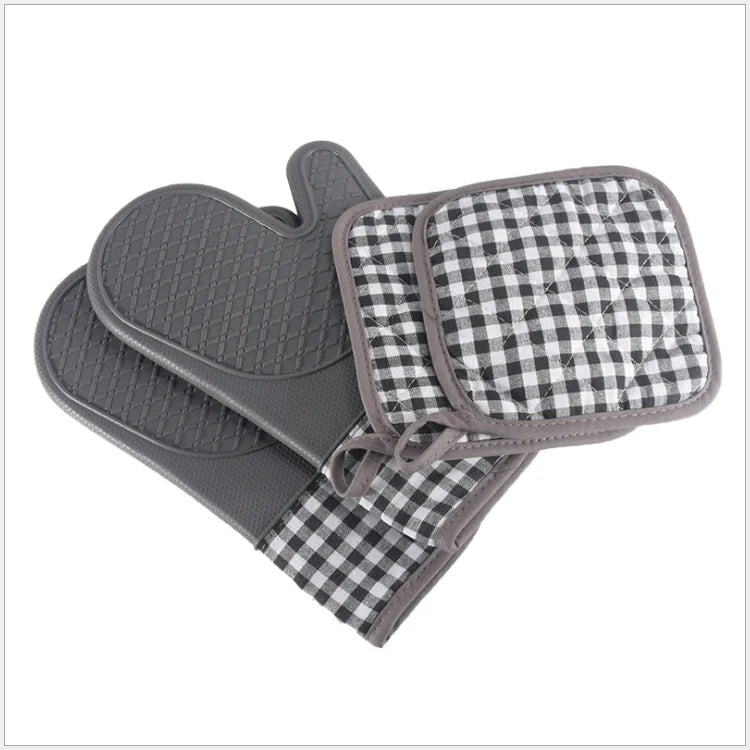 Heat Resistant Cooking Gloves Silicone Oven Mitts and Pot Holders Set with Quilted Liner