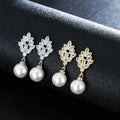 SLBRIDAL Pave Setting Trendy Crystal Pearls Bridal Dangle Earring Cubic Zircon Earrings Wedding Drop Women Girls Fashion Earring