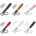 6.1 Inch Leather Lanyard Keychain Custom logo Car PU Leather Wristlet Keychain Holder with 3 Key Ring Anti-Lost D Ring Wristband