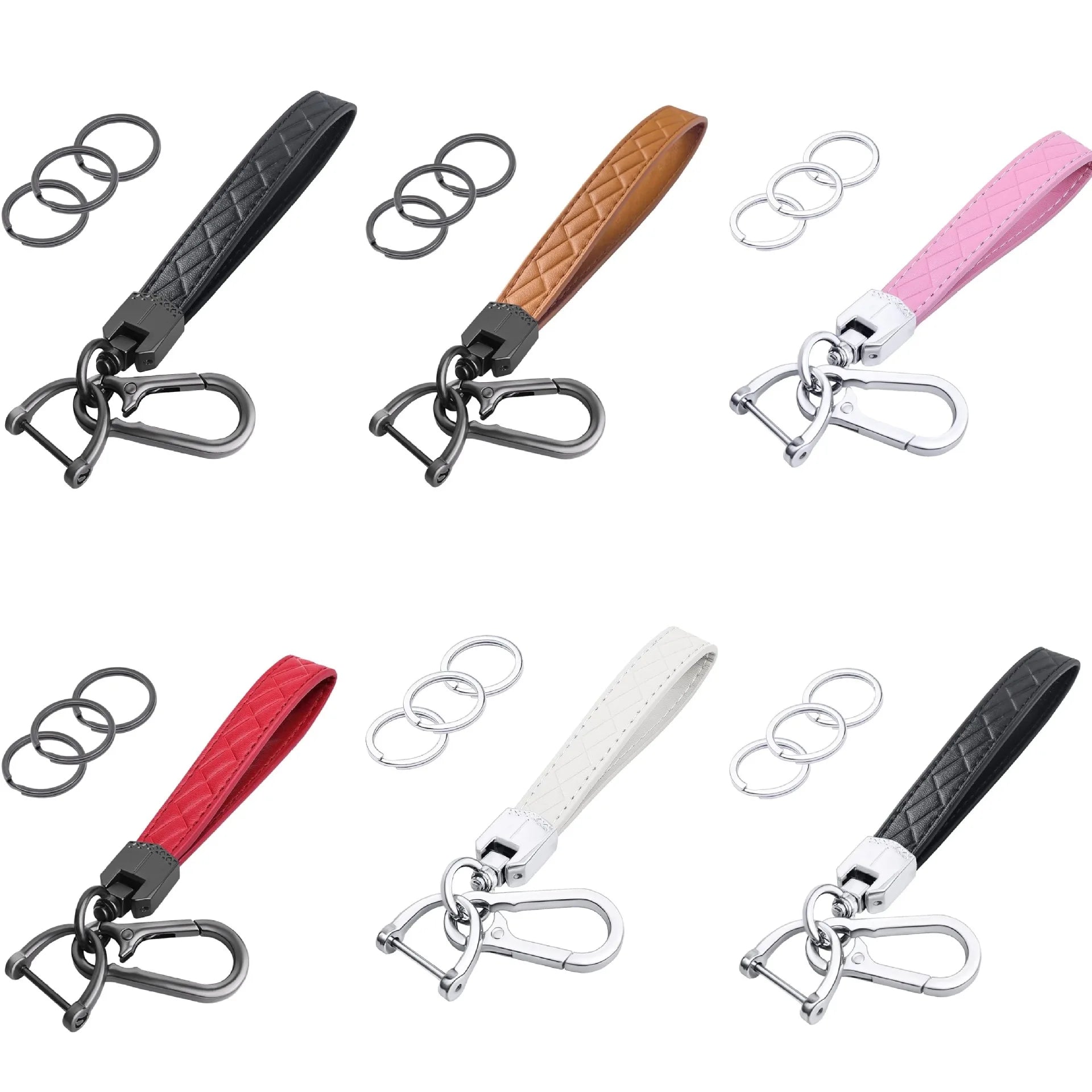 6.1 Inch Leather Lanyard Keychain Custom logo Car PU Leather Wristlet Keychain Holder with 3 Key Ring Anti-Lost D Ring Wristband