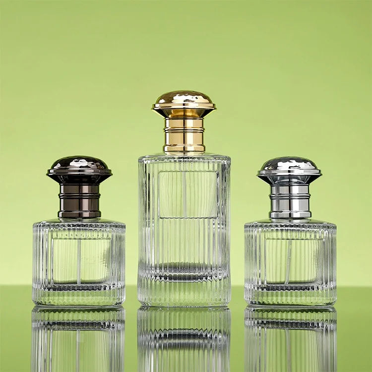New Design  Clear Stripe Perfume Bottle  50ML  100ml  Luxury Perfume Bottle with Alloy  Cap