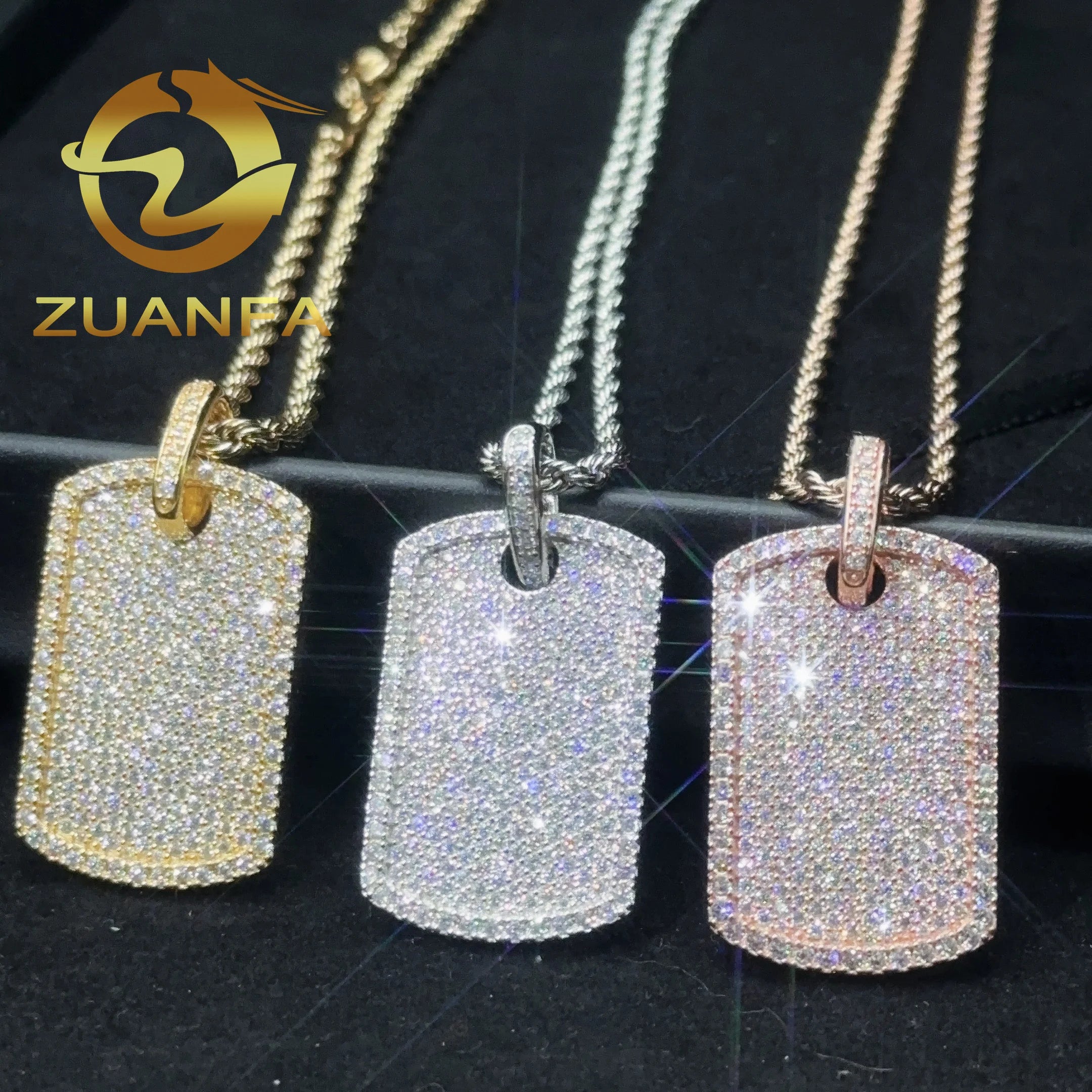 Ready to Ship Moissanite Hip Hop Jewelry Tag Iced Out Pendant Sterling Silver 925 Moissanite Dog Tag Pendant With Rope Chain