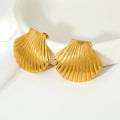 Ins Fashion Women's Trendy PVD 18K Gold Plated Stainless Steel Shell Earrings Waterproof Scallop Stud Jewelry