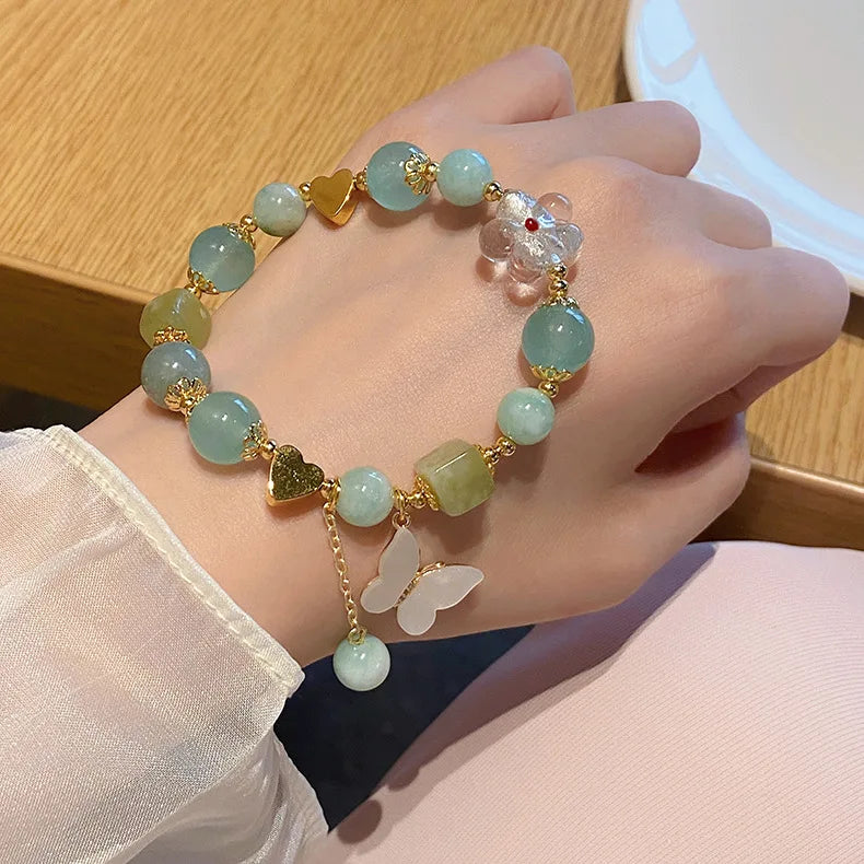 Korean Exquisite Fashion Style Colorful Gem Stone Crystal Heart Flower Butterfly Bracelet for Women Girls