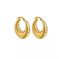 Jietao Vintage Stainless Steel Jewelry Statement Bold 18K Gold Plated Thick Twisted Hollow Croissant Hoops French Hoop Earrings