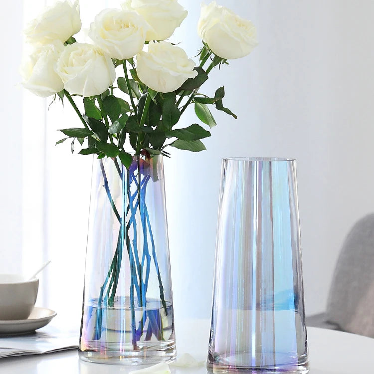 Nordic Style Aurora Crystal Glass Flower Vase Modern Retro Simple Design Luxury Home Decoration Colorful Tabletop Wholesale