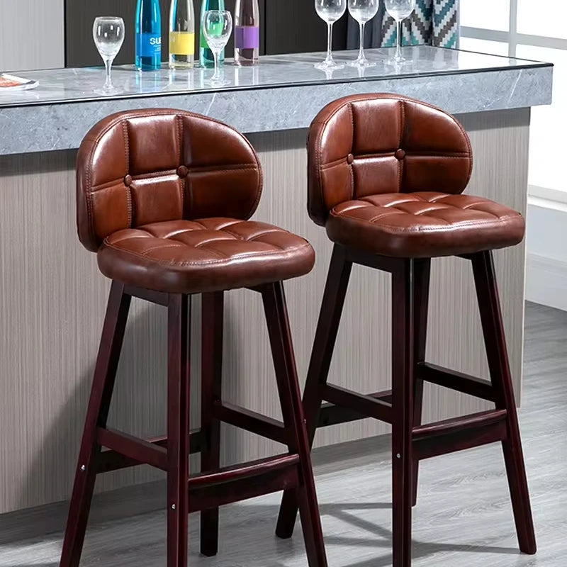 Nordic Rustic Classic High Kitchen Counter Chair   Leather Fabric Bar Stool With Back Black Chair