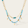 Hot Sale Bohemian Style 18K Gold Plated Double-layer Blue Jade Beads Tassel Stainless Steel Necklace