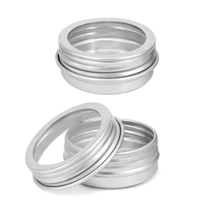 Mini Empty Metal Container Matte Aluminum Jar Aluminum Tin Box Metal Curling Aluminum Cans Cosmetic with Pvc Window