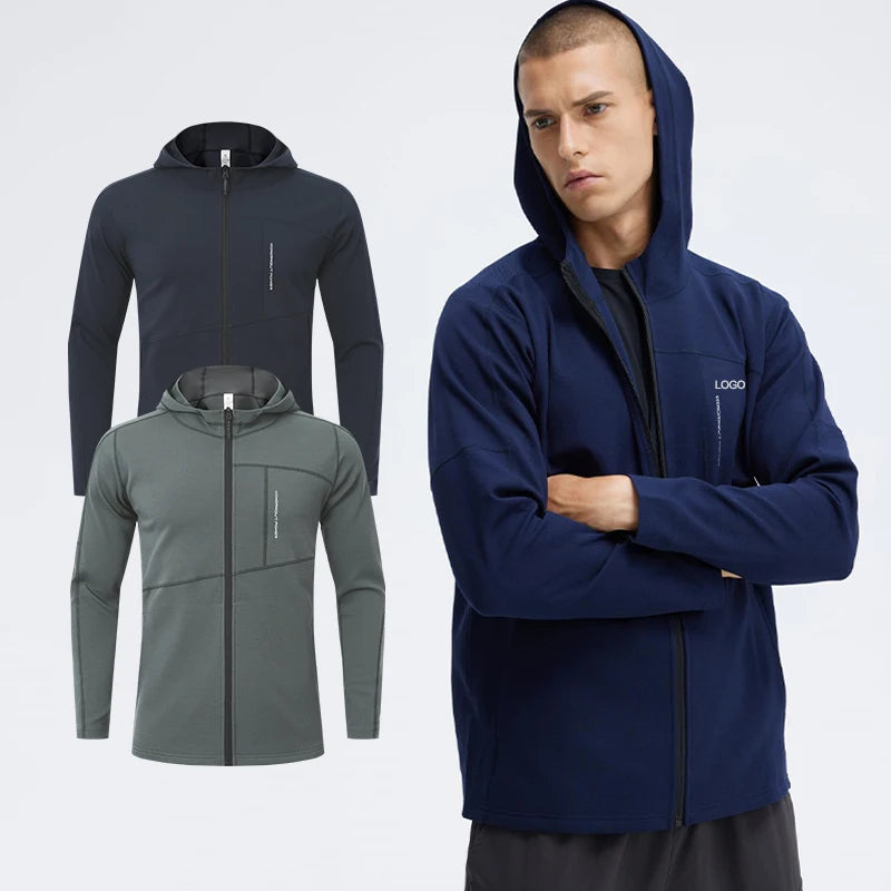 Men's Sporty Fitness Hoodie with Reflective Track Zipper Jackets for Streetwears Stand Collar Fashionable Styles