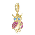Cute Gold Plated Owl Animal Pendant with Zircon Authentic 925 Sterling Silver Beads for Women Jewelry Charm Bracelet Wholesale