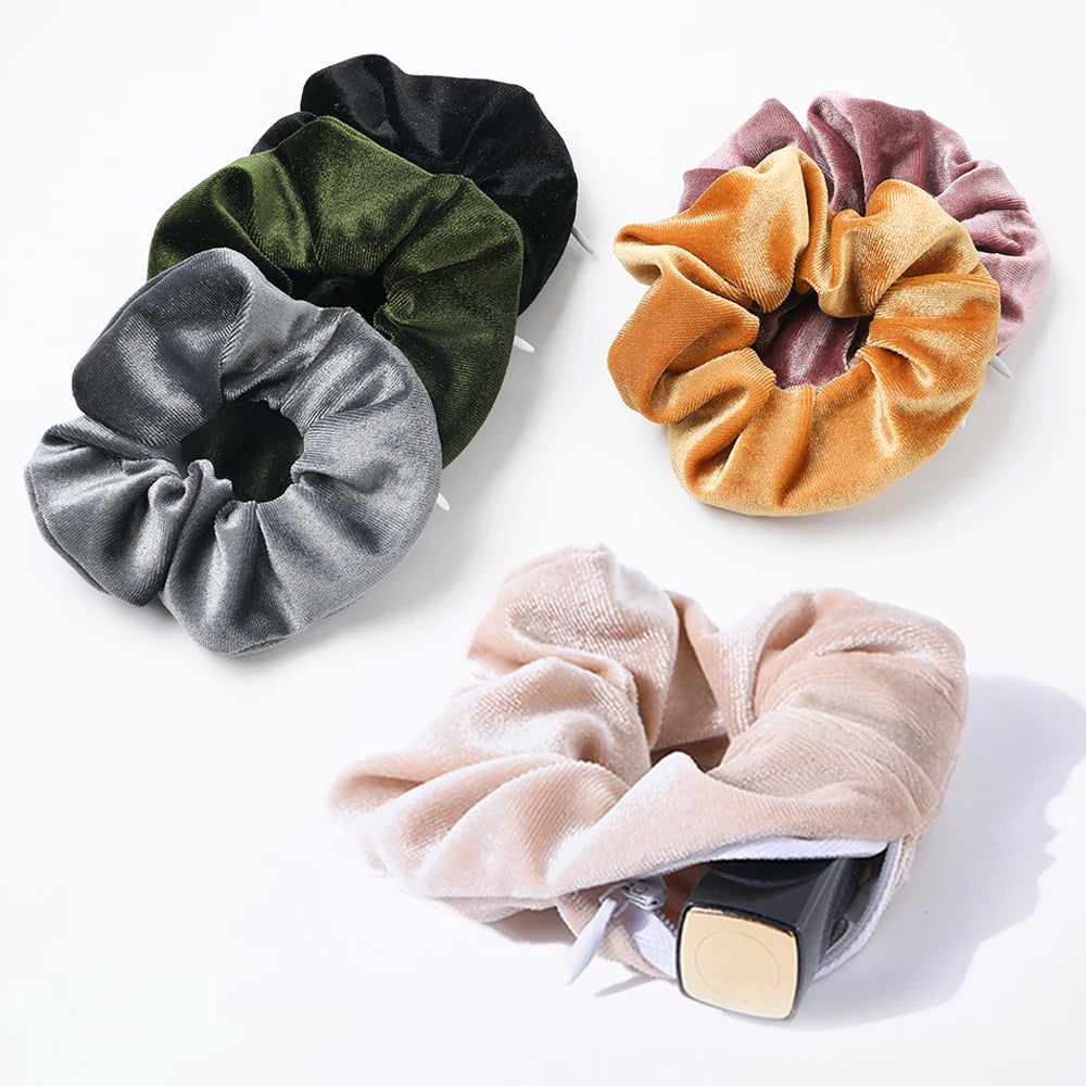 QiYue Hot Sale 40 Colors Large Pocket Velvet Hair Scrunchies Elegant Fashionable Hair Scrunchies With Zipper